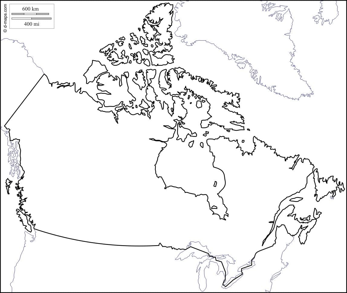 en blanco contorno del mapa de Canadá
