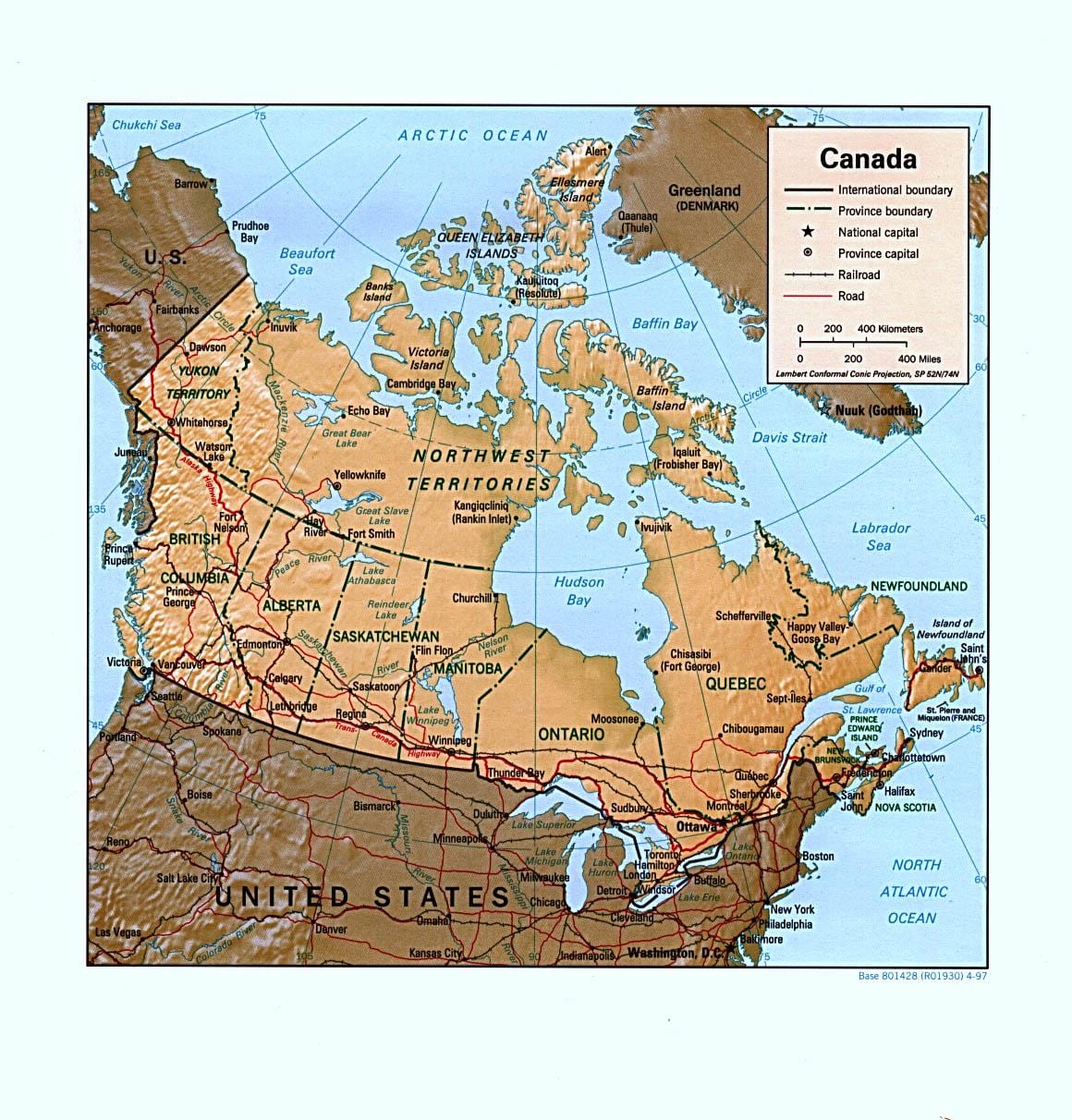 mapa de Canadá formas de relieve