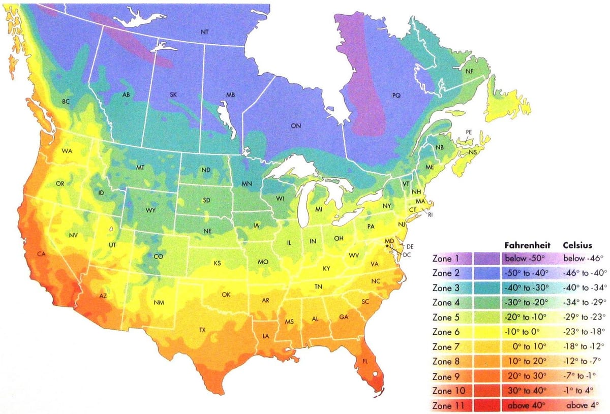 Canadá mapa de la zona de temperatura