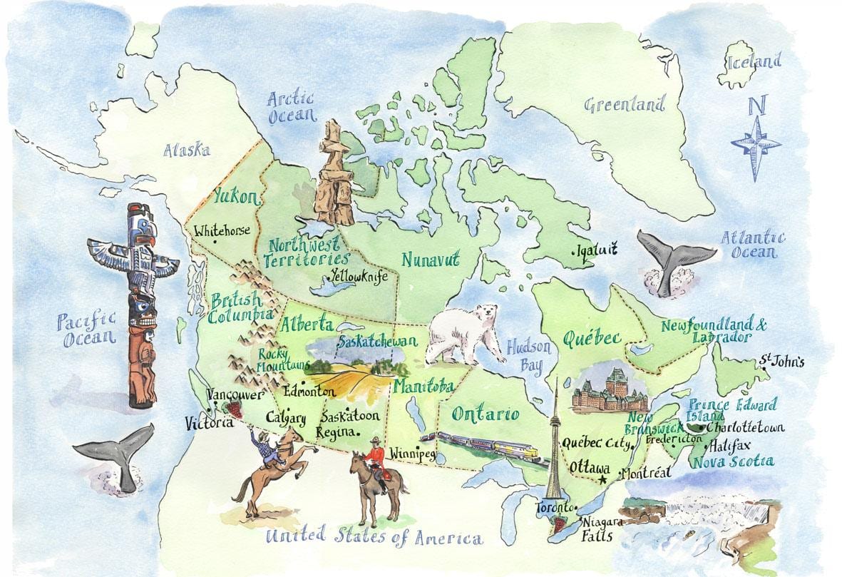Canadá mapa de lugares turísticos