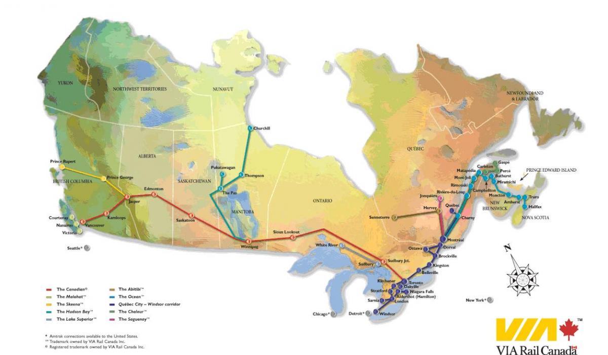 Canadá mapa de la red ferroviaria
