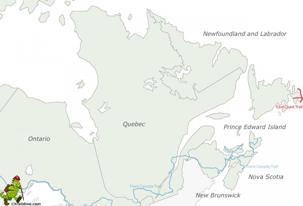 mapa de la costa este y Canadá