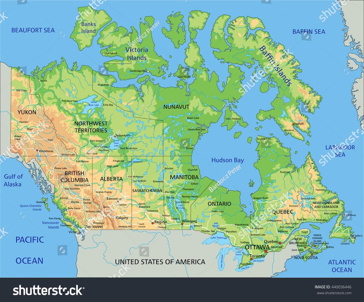 completamente etiquetados mapa de Canadá