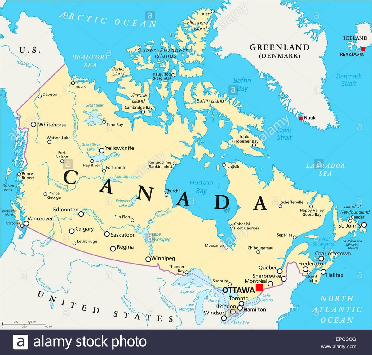 mapa de Canadá y sus capitales
