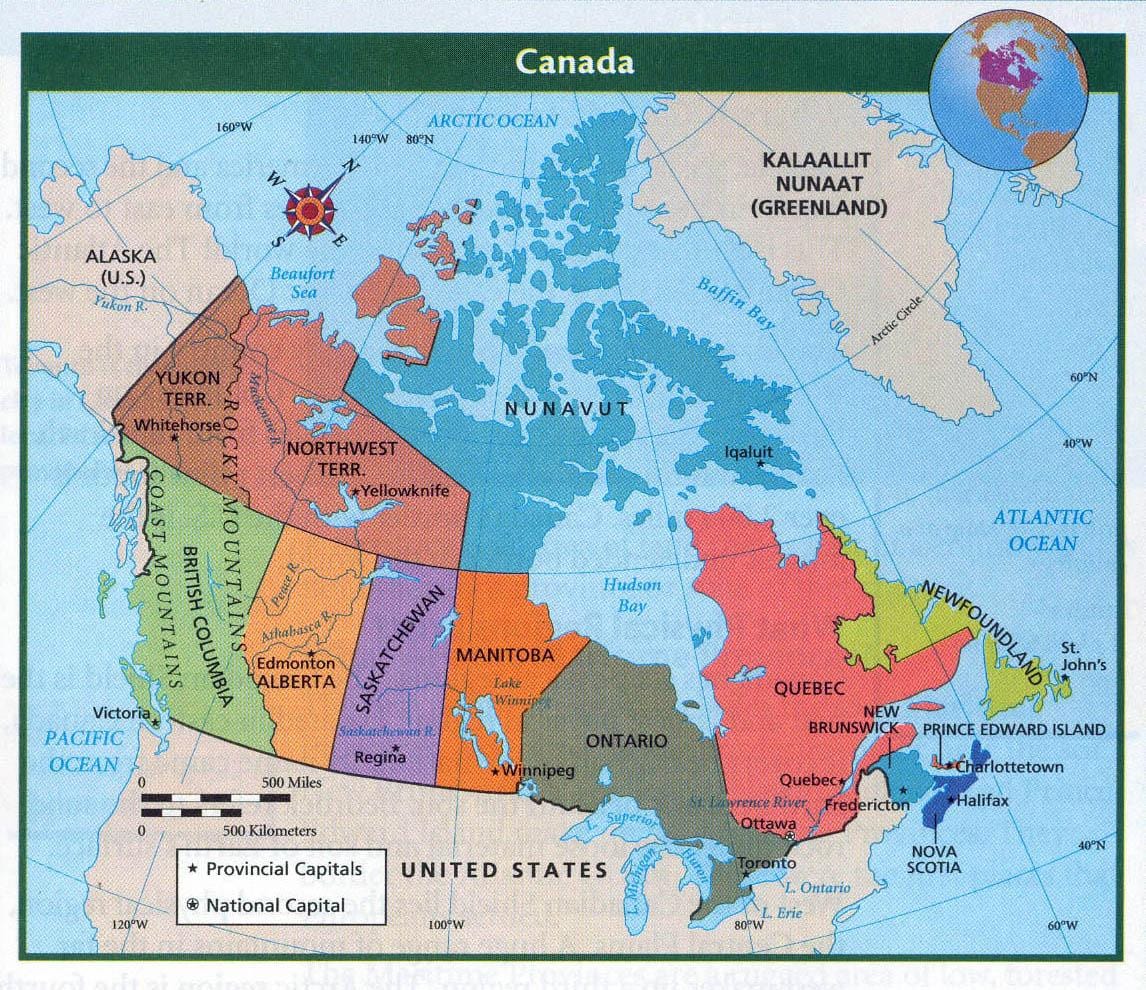 mapa de Canadá y las principales ciudades