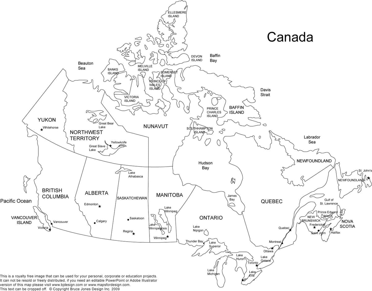 Mapa de canadá con los estados y capitales