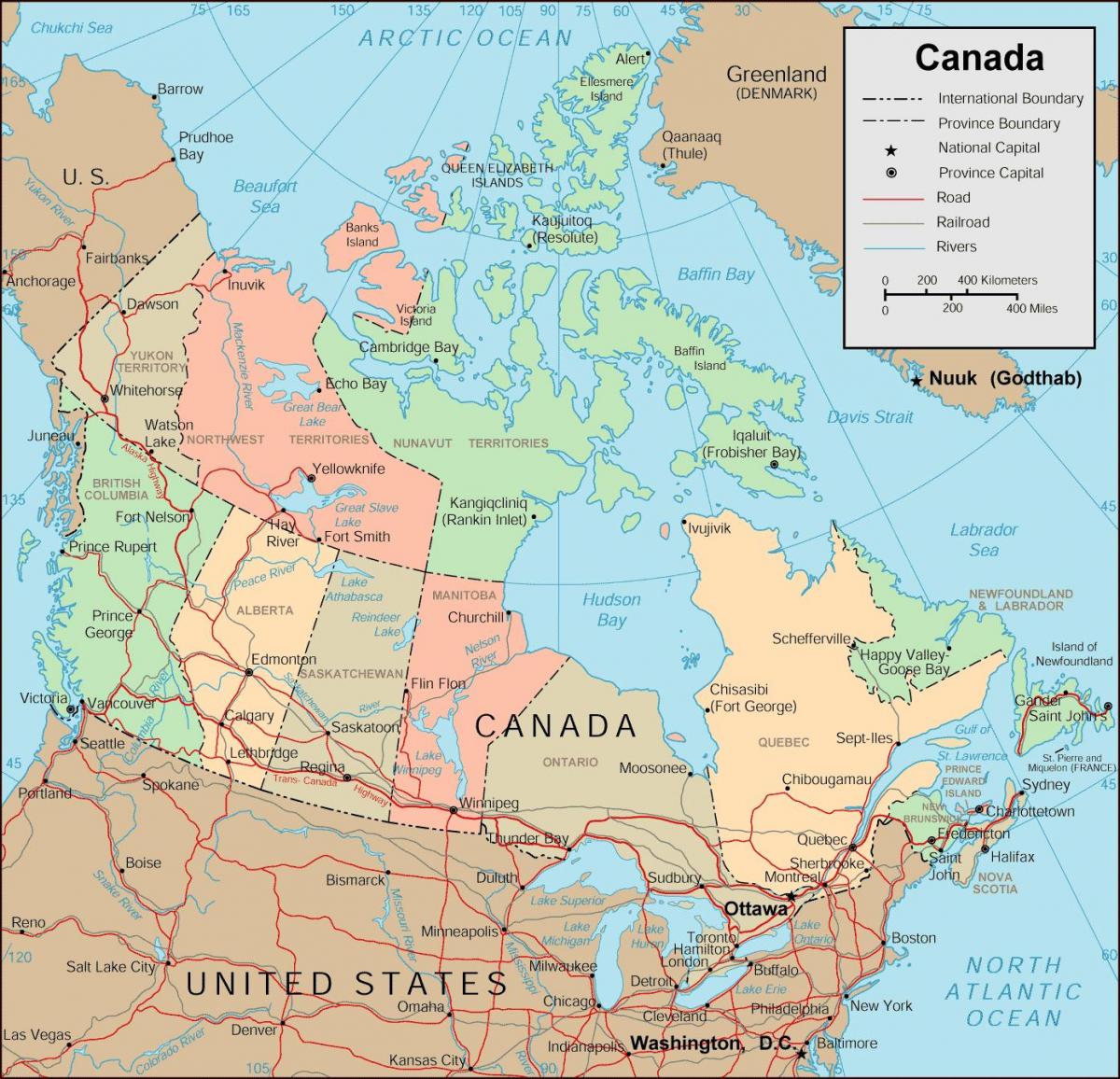 mapa de Canadá y ciudades