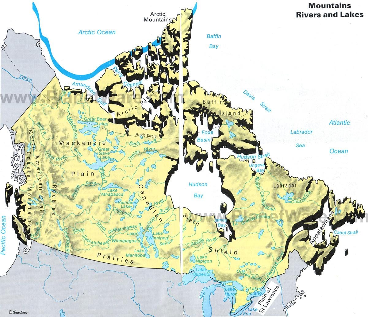 las montañas en el mapa de Canadá