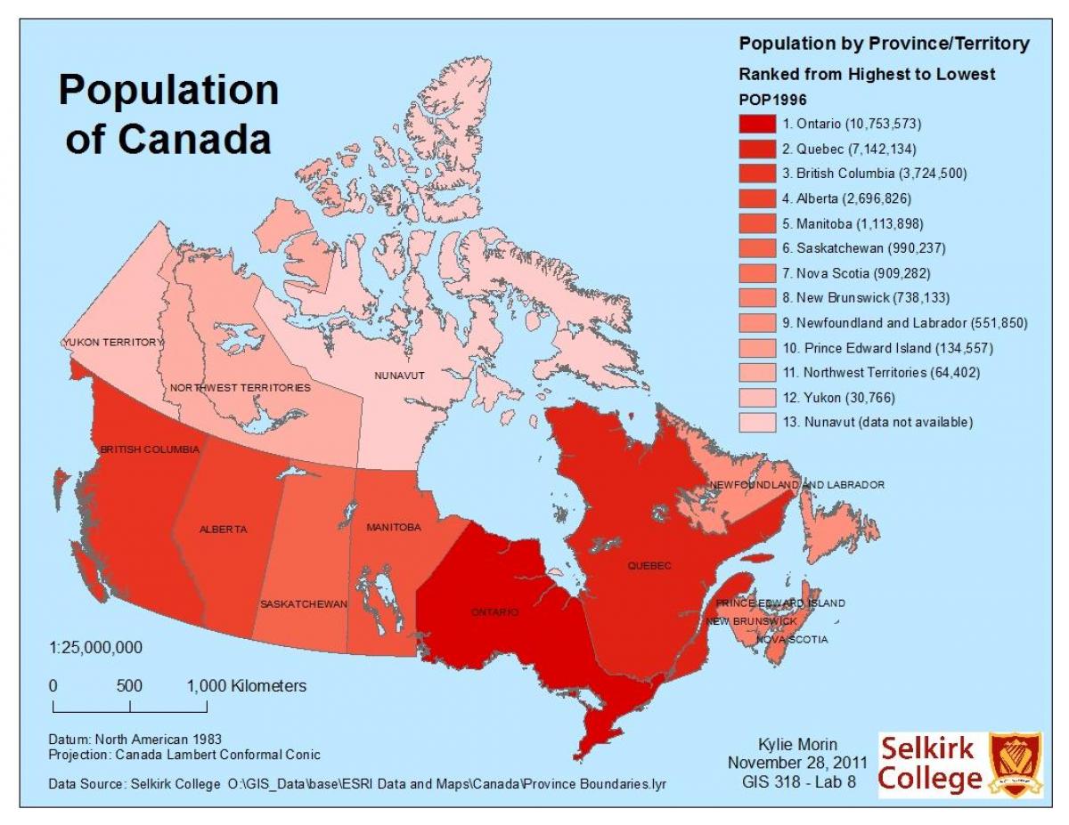 demográficos mapa de Canadá