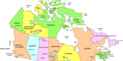 Mapa de Canadá, los estados que han