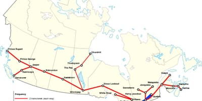 Mapa de rutas de tren en Canadá
