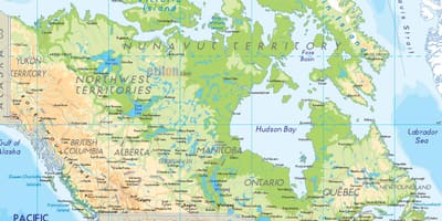 Un mapa físico de Canadá