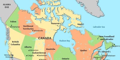 Un mapa político de Canadá